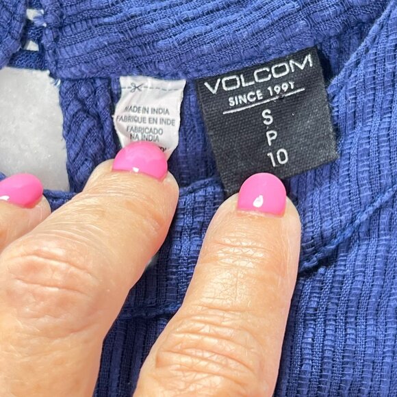 Volcom Sleeveless Blue Tunic Dress Crochet Keyhole Boho Small 10 Lined Gauzy - Picture 10 of 13